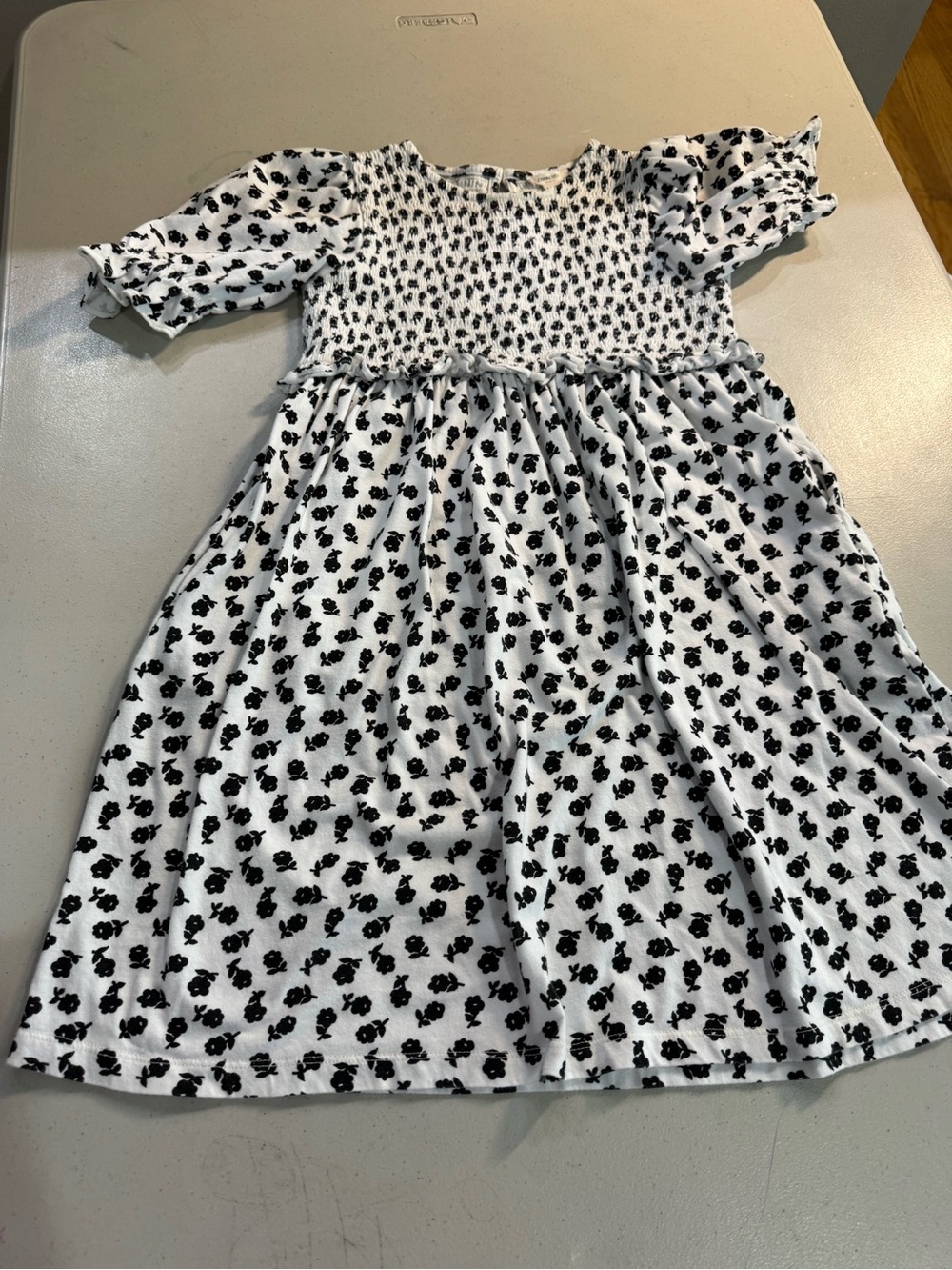 Crewcuts Black & White Floral Smocked Casual Dress